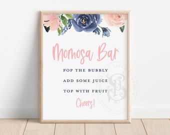 Navy Blue and Pink Baby Shower Momosa Bar Sign