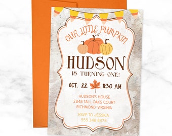 Little Pumpkin Birthday Party Invitation - Fall or Autumn Birthday