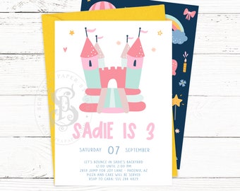 Girl Bounce House Castle Birthday Party Invitation
