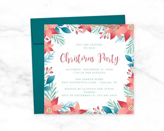 Poinsettia Christmas Party Invitations