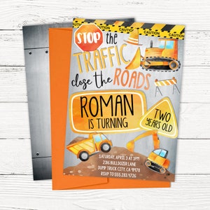 Construction Theme Birthday Party Invitations | Stop the Traffic, Close the Roads