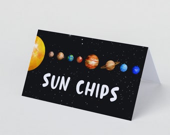 Solar System Tent Cards - Outer Space Birthday Decorations - Place Cards and Menu Cards