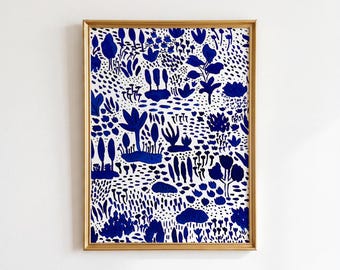 Blue Botanical Art Print, Abstract Floral Wall Art, Modern Blue & White Decor, Scandinavian Art, Minimalist Print by Ashlee Noble Johnson