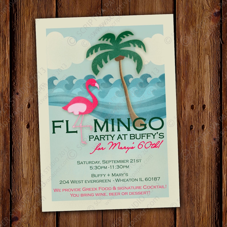 Flamingo Beach Party Invitation