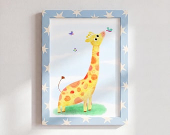 Cute Giraffe Wall Art Print, Safari Nursery Decor, Whimsical Animal Art, Butterfly Giraffe Print, Kids Room Wall Decor -Ashlee Noble Johnson