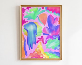 Colorful Abstract Wall Art Print, Modern Botanical Art, Vibrant Contemporary Decor, Bright Pink Abstract Painting, Gallery Wall Art