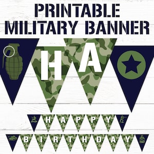 Army Military Birthday Party Banner | Printable Pennant Banner