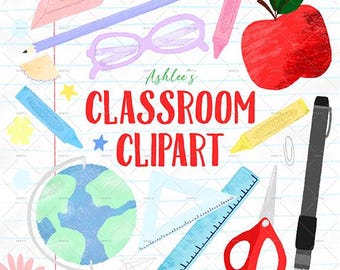 Lot de cliparts pour la classe | Clipart de fournitures scolaires | Clipart professeur | Graphiques scolaires à l'aquarelle | Retour à l'école PNG