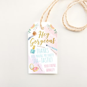 Spa Theme Party Favor Tags | Hello Gorgeous | Glam Day Party Favor Card