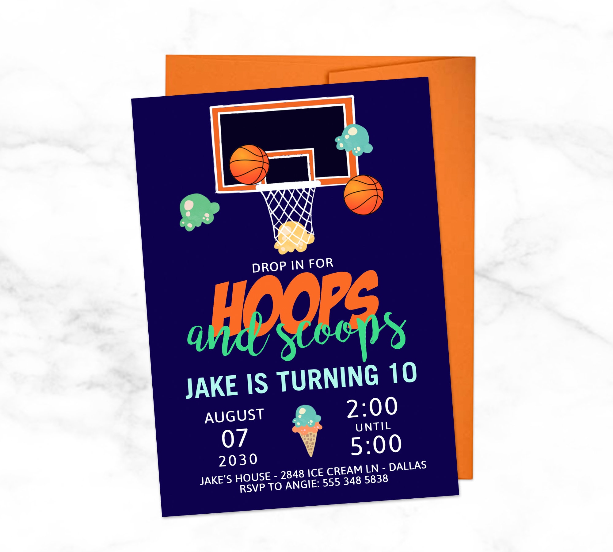 Basketball Birthday Party Invitation Scoops and Hoops Ice Cream and Basketball Party Theme