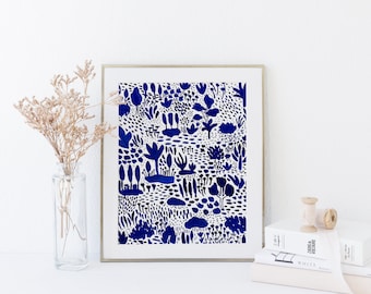 Blue and White Plants Artwork