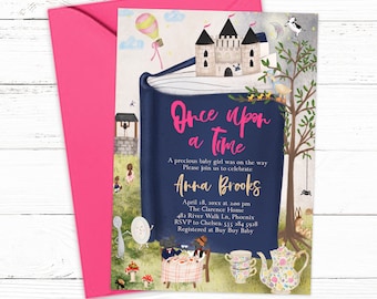 Book Baby Shower Invitation - Gorgeous Fairytale Storybook Baby Shower Invitation for Baby Girl