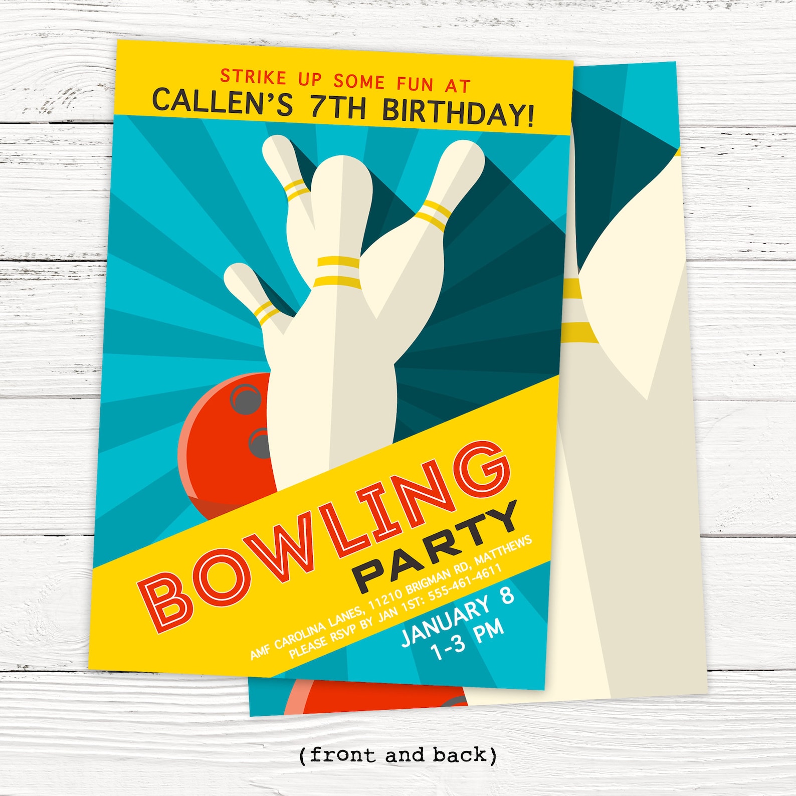 Bowling Birthday Party Invitation Bowling Invitation for Etsy