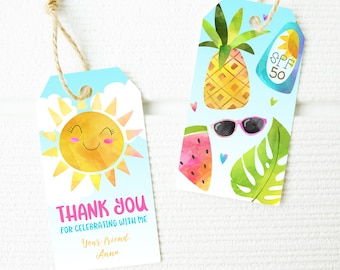 Bedankkaartjes verjaardagsfeestje zomerzon | Fun in the Sun-feestartikelen