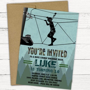 Zipline Rope Course Outdoor Birthday Party Invitation