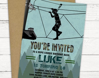 Zipline Rope Course Outdoor Birthday Party Invitation