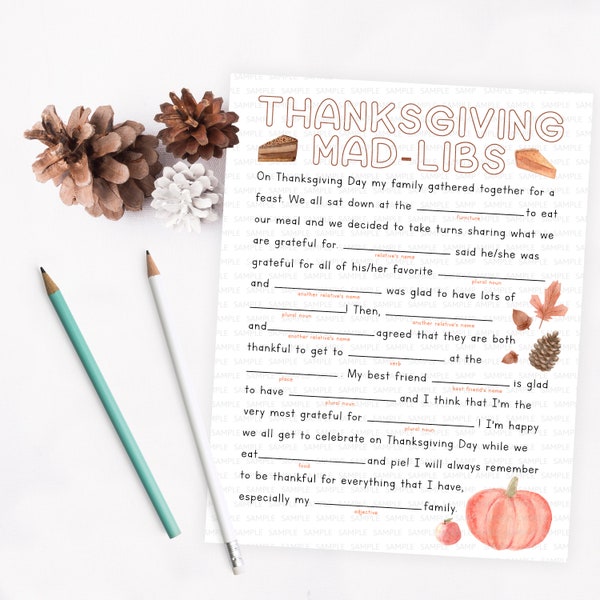 Thanksgiving Mad Libs - Funny Grammar and Writing Thanksgiving Game