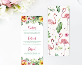 Tropical Luau Menu - Hawaiian Hibiscus Flowers Menu - Custom and Personalized