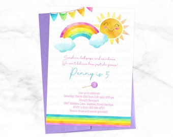 Sunshine Lollipops and Rainbows Zomerverjaardagsuitnodiging