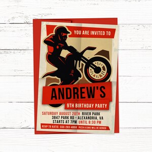 Red Dirt Bike Birthday Invitation - Motocross Birthday Party Invitations