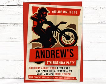 Red Dirt Bike Birthday Invitation - Motocross Birthday Party Invitations