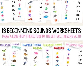 13 Worksheets for Matching Beginning Sounds | Pre-K and Kindergarten