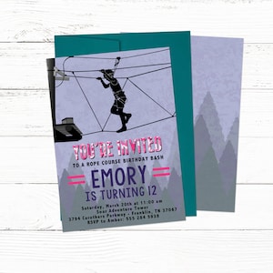 Girl Ropes Course Birthday Invitations | Zip Line and Outdoor Adventure Party