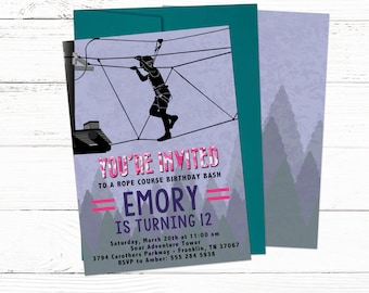 Girl Ropes Course Birthday Invitations | Zip Line and Outdoor Adventure Party