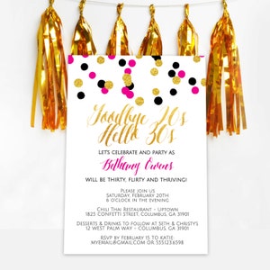 Confetti Party Invitation - Pink, Black, Gold Confetti - Birthday Invitation for Women
