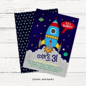 Rocket Ship Birthday Party Invitation - Outer Space Rocketship Invitation - Digital Download for Self Editing