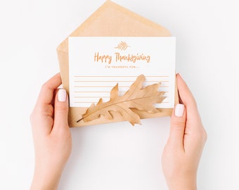Tarjetas de agradecimiento para el Día de Acción de Gracias - Estoy agradecido por... Tarjetas - Juego de cena de Acción de Gracias
