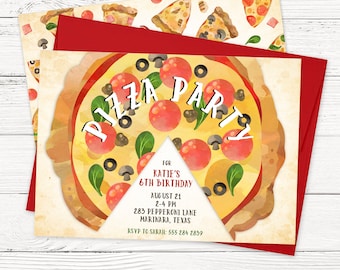 Cute Pizza Party Birthday Invitation