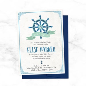 Blue Vintage Nautical Baby Shower Invitation - Boy Baby Shower Nautical