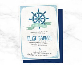 Blue Vintage Nautical Baby Shower Invitation - Boy Baby Shower Nautical