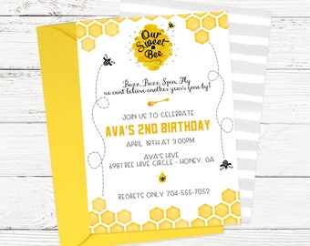 Invitación de cumpleaños de abeja - Lindas invitaciones de fiesta de cumpleaños con forma de panal de abeja zumbante