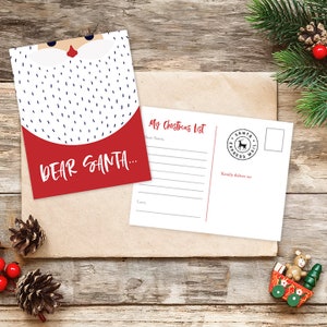 Postal con carta a Papá Noel - Postal con lista de deseos navideños