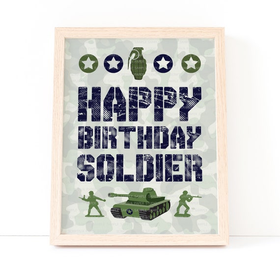 Happy Birthday Soldier Party Sign Army Military Birthday Etsy