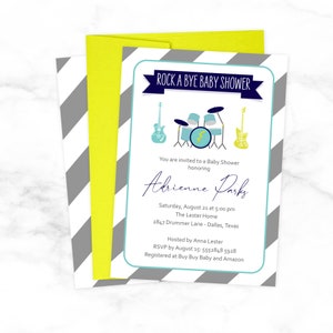 Rock A Bye Baby Shower Invitation - Rock Band Music Baby Shower