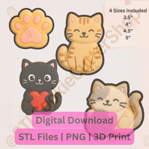 Cat Lover Cookie Cutter STL Set – 3D Printable Cute Cat Faces, Paws, Puns & Custom Name Options – Digital Download (3.5–5 in)