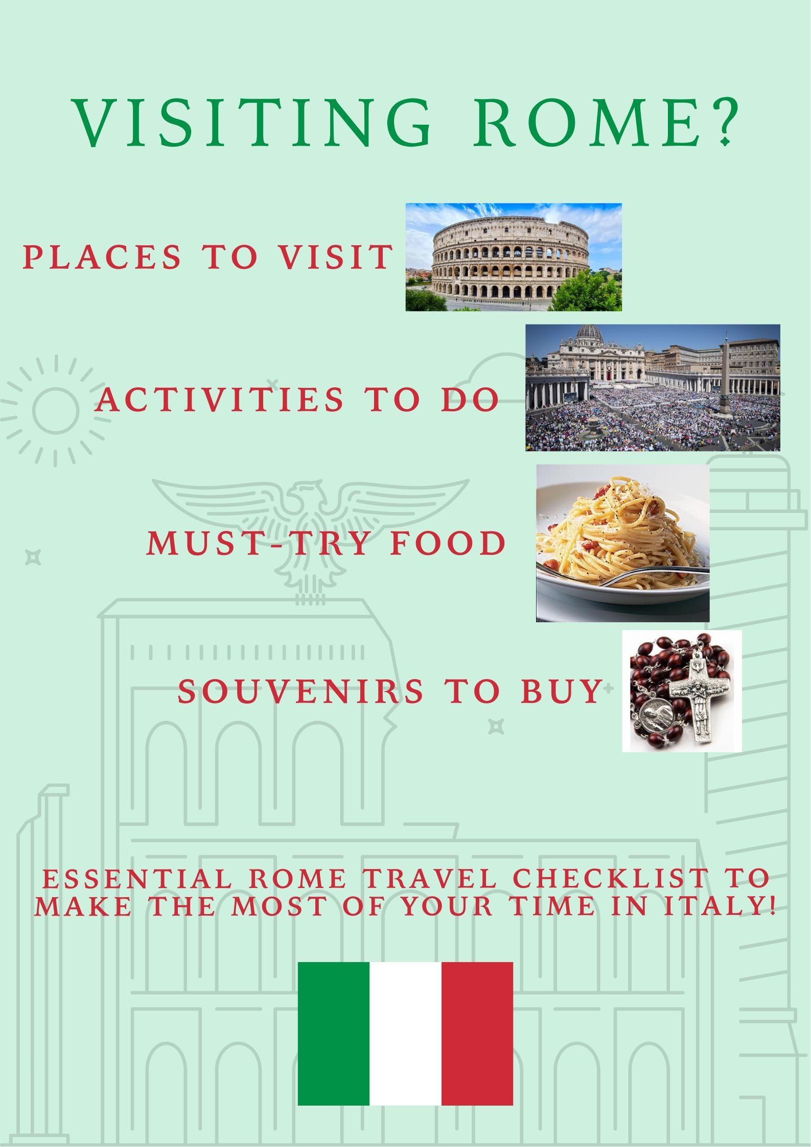 Sample Roma Checklists Rome Travel Checklist – Printable PDF | Italy Vacation Planner | Must ...