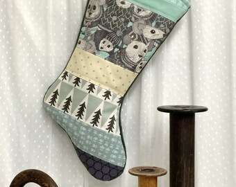 christmas stocking holiday mice patchwork winter mint aqua tan grey gray xmas trees charcoal mice in sweaters - Sweater Christmas Stockings christmas stocking holiday mice patchwork winter mint aqua tan grey gray xmas trees charcoal mice in sweaters - Sweater Christmas Stockings