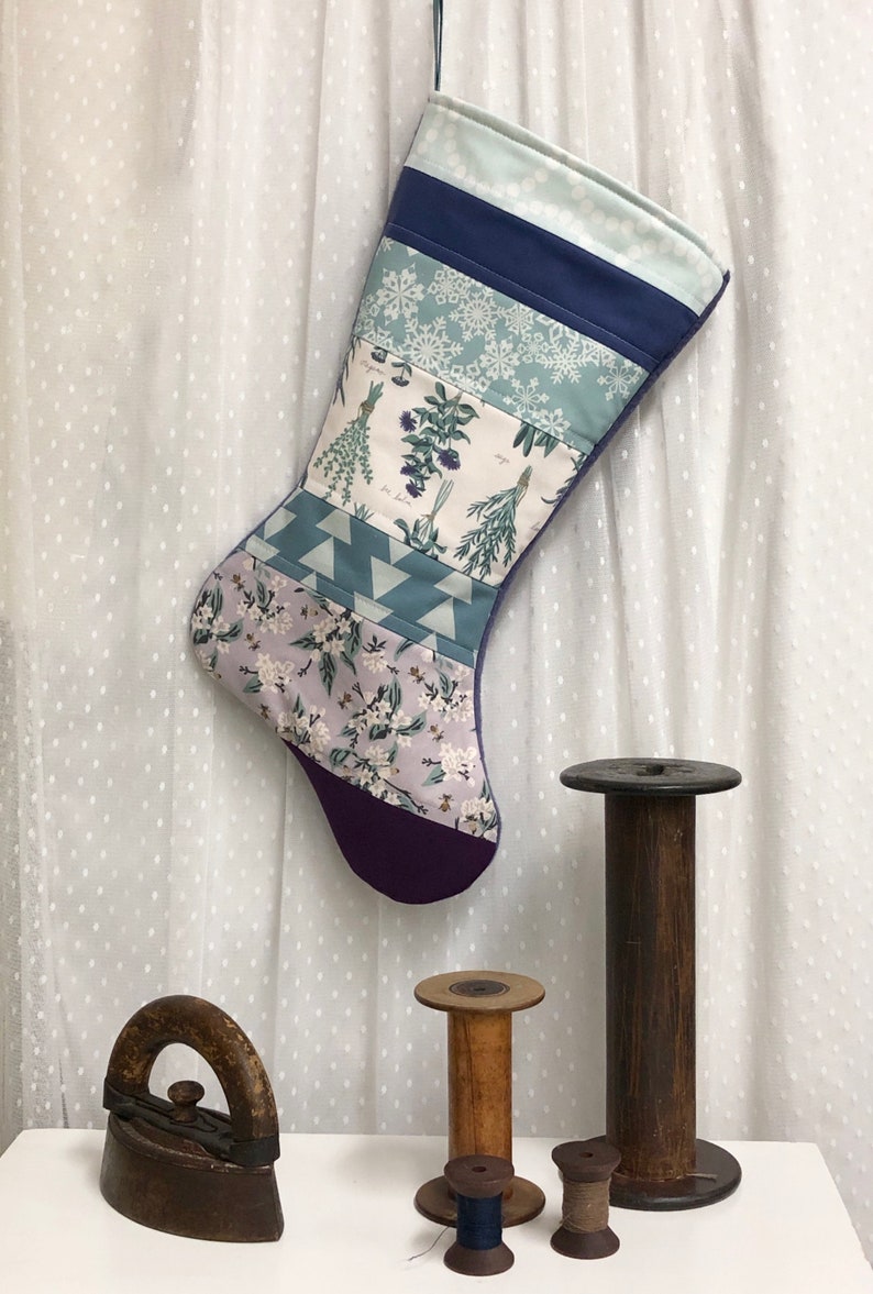 Personalized Lavender Herbs /& Honey Bee Christmas Stocking Quilted Patchwork Nature Handmade Farmhouse Rustic Holiday Sage