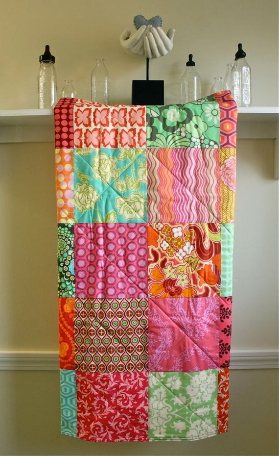 Baby Quilt Girl Handmade Floral Bright Colors Pink Turquoise Etsy