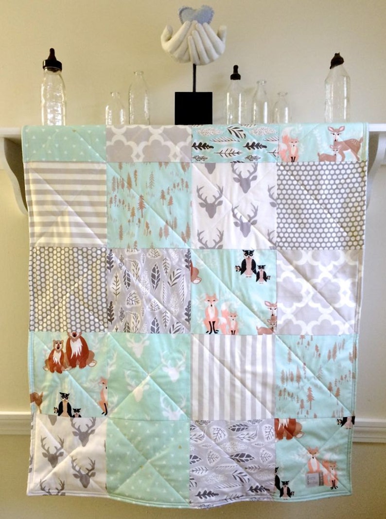 Modern Baby Quilt Rustic Mint Crib Bedding Pastel Quilt Etsy
