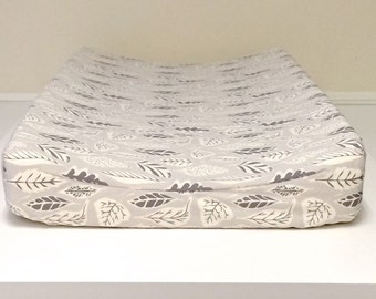 Baby Changing Pad Cover - Leaflet Dawn - Grey, Taupe, Off-White, Baby Changer, Diaper Changer Pad