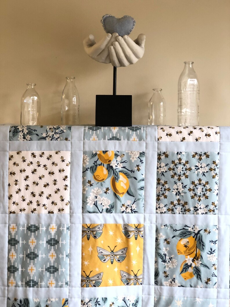 Bees & Lemons Baby Quilt Handmade Organic Cotton Sash Quilt Etsy