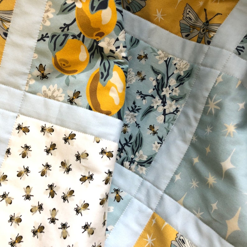 Bees & Lemons Baby Quilt Handmade Organic Cotton Sash Quilt Etsy