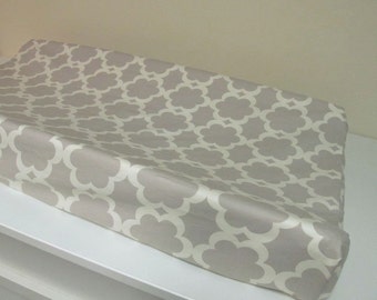 Custom Changing Pad Cover - Contoured - Taza Tarika Neutral - Grey and Ivory