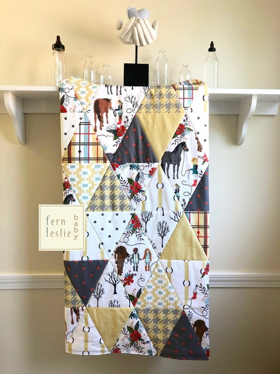 Baby Quilt Handmade Girls With Horses Triangle Baby Quilt Etsy