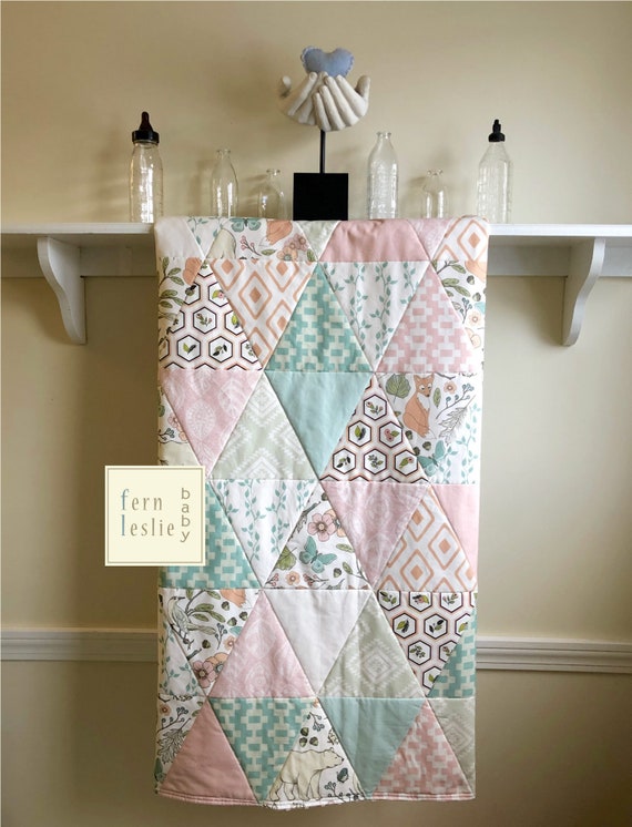 Autumn Pastel Triangles Baby Quilt Handmade Woodland